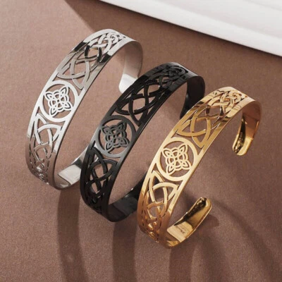 Celtic Witch's Knot Cuff Bracelet - Stainless Steel, Adjustable, 3 Colors, 6.5" - Изображение 1 из 4