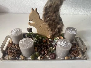 Adventskranz Grau Adventstablett Weihnachtsdeko Kerzen Weihnachtsdekoration - Bild 1 von 7