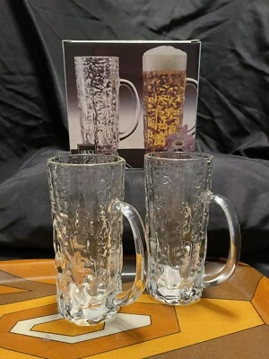 4 TAZAS MIKASA FROSTFIRE 6 5/8" de alto nuevas CERVEZA PIEDRA CORTEZA DE ÁRBOL TEXTURA HELADA Foto 1 de 4