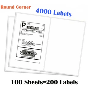 4000 Premium 8.5 X 5.5 Half Sheet Shipping Labels Self Adhesive Rounded Corner - Picture 1 of 7