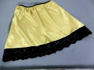 YELLOW GOLD shiny SATIN black lace waist HALF SLIP petticoat 4 lengths 6 sizes - Picture 1 of 1
