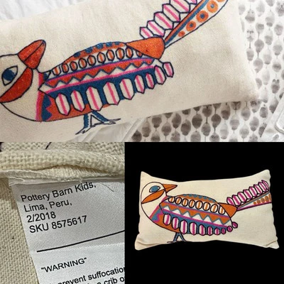 Pottery Barn Kids Embroidered Bird Lumbar Accent Pillow RARE!  - Image 1 of 4