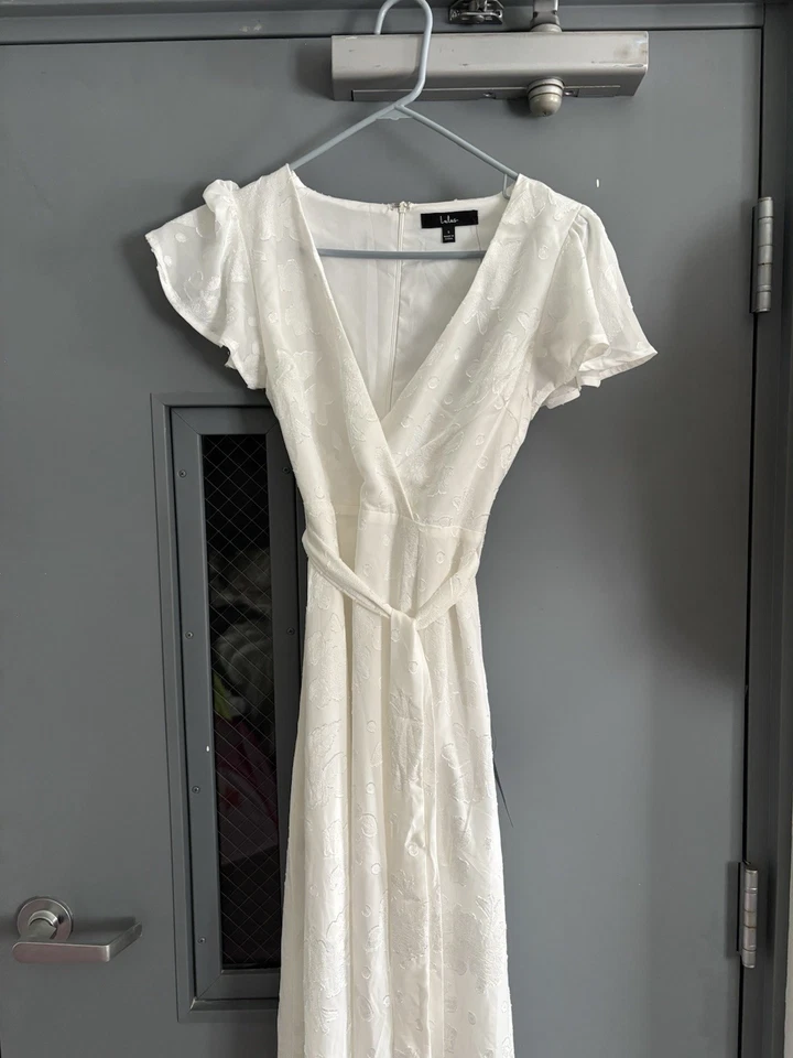Size Small Lulus White Swiss Dot Lace Tiered Midi Dress. 755219668