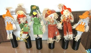 Mini Scarecrows in Black Bottles Set of 6 - Picture 1 of 7