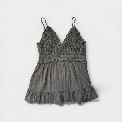 Camiseta sin mangas Blush para mujer M negra crochet boho volantes dobladillo cami festival de verano gasa Foto 1 de 4