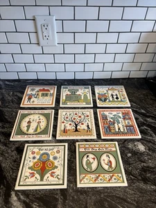 Lote de 8 remaches de azulejos de cerámica de arte popular sueco Berggren Trayner años 60 de colección 6x6 - Imagen 1 de 24