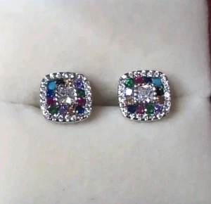 Beautiful Multi Gemstone Sterling Silver 925 Stud Earrings - Picture 1 of 7