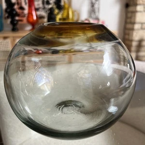 Jarrón Blenko 7928S Don Shepherd Orb - Transparente con Labio de Miel, Vidrio Artístico MCM de 5" - Imagen 1 de 7