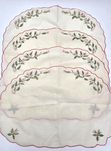 Vintage handbestickte Weihnachten Tischsets Rollrand Cottagecore Grannycore 4 Stück - Bild 1 von 5
