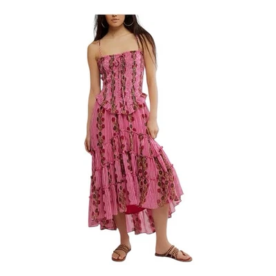 Free People Womens XS Alejandra Hot Pink Smocked Top Midi Dress Boho Size Fairy - Image 1 of 4