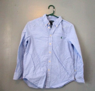 CAMISA DE MANGA COMPRIDA RALPH LAUREN MASCULINA BOTÃO AZUL/BRANCO XADREZ TAMANHO M (10-12) - Imagem 1 de 4