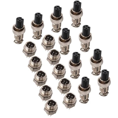 GX12 4Pin Aviation Plug Socket Male Female Connector Panel Metal 10 Set - Image 1 of 4