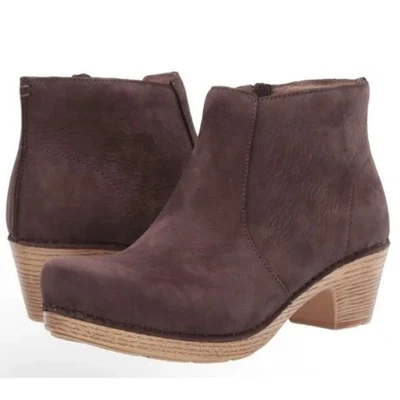Dansko Maria Clog Boots Brown Suede Zip Ankle Booties Block Heel Women Size 38 - Image 1 of 4