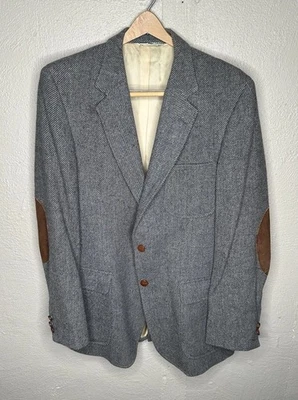 复古 Izod Lacoste Blazer 40R 男式灰色羊毛粗花呢运动外套夹克经典 — 第 1/4 张图片