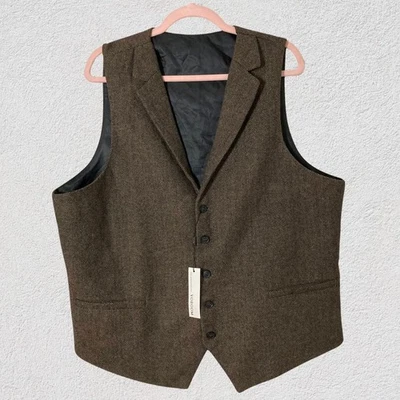 Chaleco VOBOOM Hombres Espiga Mezcla Lana Marrón Negro Talla XXL Formal Inteligente Informal Foto 1 de 4