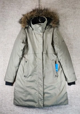 Columbia Omni Heat Apres Arson Long Down Parka Coat Womens L Greige EUC - Image 1 of 4