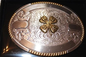 Crumrine Trophy Buckle Oval 4H Clover Ribbons Belt Buckle 38636 - Picture 1 of 5