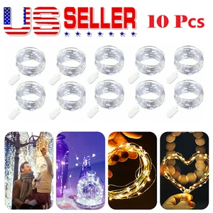 10 Packs 6.6ft 20 LEDs Battery Operated Mini LED Copper Wire String Fairy Lights - Picture 1 of 11