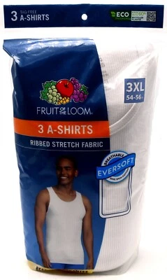 3 White 3XL 54-56 Inch A-Shirt Tanks Fruit Of The Loom 3EG 137-142 CM - Image 1 of 4
