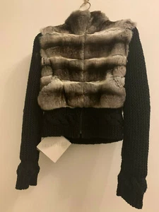 Chinchilla Fur Jacket Wool Sleeves Brand New Handmade Italian brand EU 40, 42 - Picture 1 of 3