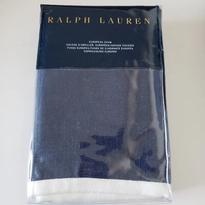 Ralph Lauren Blanc Bleu Brandford Azul Marino Lino Euro Sham $185 Foto 1 de 4
