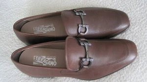 Men SALVATORE FERRAGAMO SCARLET Cognac calf Pebbled Leather Loafers Size 9.5 E - Picture 1 of 13
