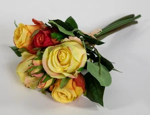 Rosenbund / Rosenstrauß 28cm gelb-orange AD Kunstblumen künstliche Rosen Blumen - Bild 1 von 2