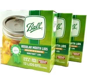 3 Boxes Total 36 pieces BALL REGULAR MOUTH Mason Canning Lids Discs - Picture 1 of 12