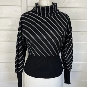 ST MICHAEL Top Womens Size UK 14 Black Silver Sparkle Retro Vintage 70s 80s M&S - Picture 1 of 11