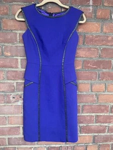 MILLY Purple Sheath Dress Black Leather Trim Sz 2 - Picture 1 of 4