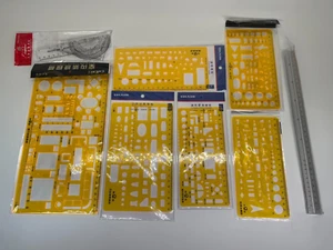 11 Pieces drawing template ruler Drafting Ruler Shapes DIY template Yellow - Picture 1 of 2