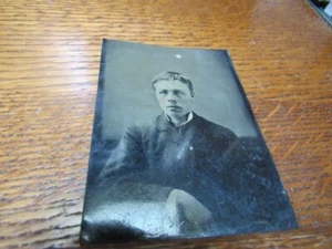 Antique Tintype Young Handsome Man 3-1/2"x2-1/2" - Picture 1 of 4