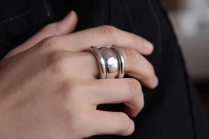 Dome Chunky Set of 3 Ring Statement Ring 925 Sterling Silver Handmade All Size - Picture 1 of 4