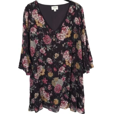 Mini Vestido Túnica EVERLY Ciruela Púrpura Hippie Boho Floral Dorado Metálico PEQUEÑO Foto 1 de 4