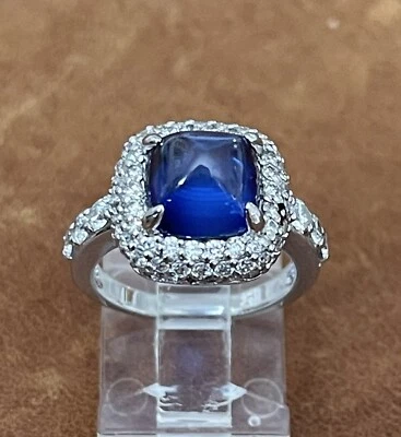 NWOT / QVC Signed FC 925 Simulated Sapphire & Cubic Zirconia DQ Halo Ring Size 6 - Image 1 of 4