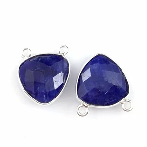 Bezel Gem Links-  Sterling Silver-Small Trillion-15mm- Blue Sapphire Dyed-1pc - Picture 1 of 3