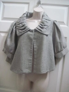 Women's Winter Bolero Jacket Wool Glittering Grey White Blend Gold Threads M/L - Picture 1 of 14