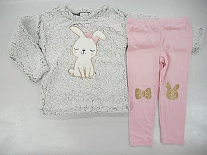 Juego de 2 piezas de Leggings Top y Leggings Rosa de Peluche Gris para Niñas Pequeñas Talla 2T - 4T - Imagen 1 de 3