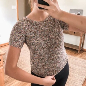COS Rainbow Colorful Ribbon-Knit Bold Fun Short Sleeve Crew Neck Top XS - Picture 1 of 9