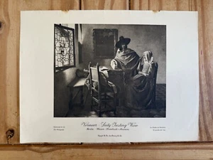 Lady Tasting Wine by Johannes Vermeer Antique Picture Print from c.1920's - Picture 1 of 7