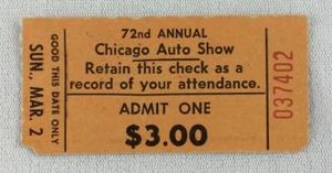 Vintage 72nd Annual Chicago Auto Show Ticket  - Picture 1 of 1