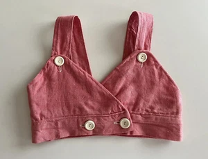 1940s Pink Chambray Girls Crop Top Bralette Sportswear Playsuit Triangle Top VTG - Picture 1 of 20