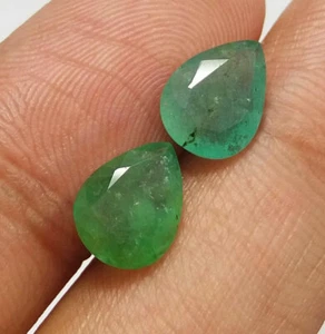 3.65 Ct Natural Zambia Emerald Pair Top Quality Pear Cut Top Green Earth Mined - Picture 1 of 10