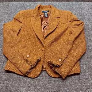 Jones Wear Wool Blazer Distressed Frayed Hems sz 8 Tweed Fall Colors - Picture 1 of 17