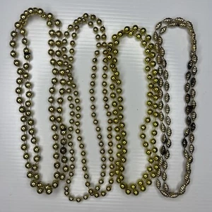 H7 Lot Mardi Gras Party Beads New Orleans Metallic Retro Necklaces Gold Chrome - Picture 1 of 5