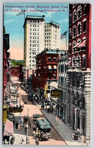 Postcard Westminster Street Union Trust and Turk's Head Providence Rhode Island - Picture 1 of 2