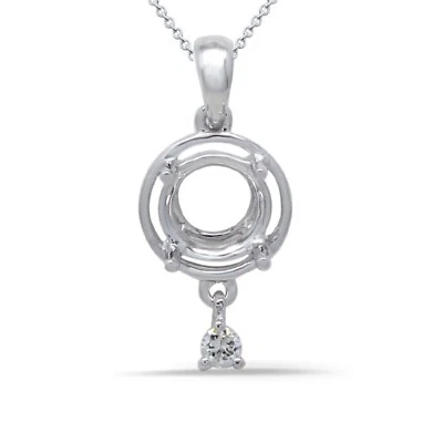 Pendant Semi Mount Round 7mm In 14K White Gold With a Diamond Accent (54978) - Image 1 of 4
