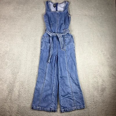 Gap Bib Overalls Womens 00 Wide Leg Tie Waist Linen Blend Baggy Denim Hip Hop - Image 1 of 4