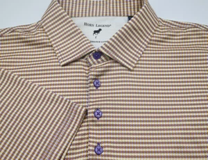 NUEVO Polo de Golf Horn Legend Performance Púrpura, Blanco y Amarillo Dorado L - Imagen 1 de 5
