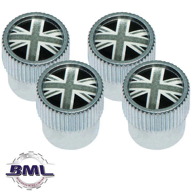 LR TYRE VALVE CAP GREY AND BLACK UNION JACK WITH SILVER OUTER LR02766/VPLRW0153G - Image 1 of 1